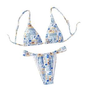 Women's 2 Piece Bathing Suit Graphic Boho Triangle Swimsuits Thong Cheeky